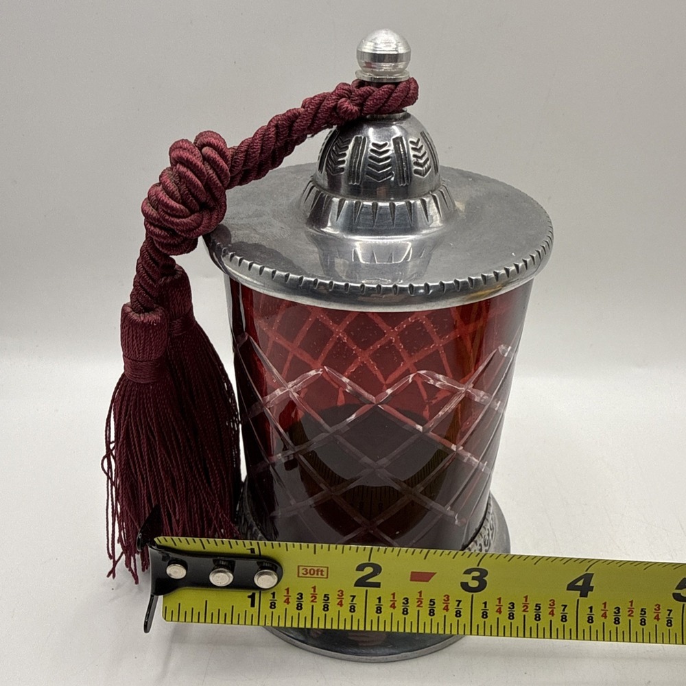 Vintage Hand Cut Crystal Candle Holder with Red Tassel Silver Top And Base - Picture 12 of 12